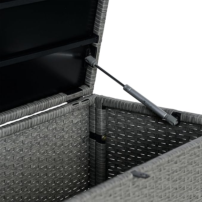 happimess TRK1000A Nino 31.5" Modern Minimalist Outdoor Faux Wicker Deck and Patio Storage Box, Gray, Soft-Close, for Package Delivery, Patio Furniture, Cushions, Gardening Tools, Pool Supplies