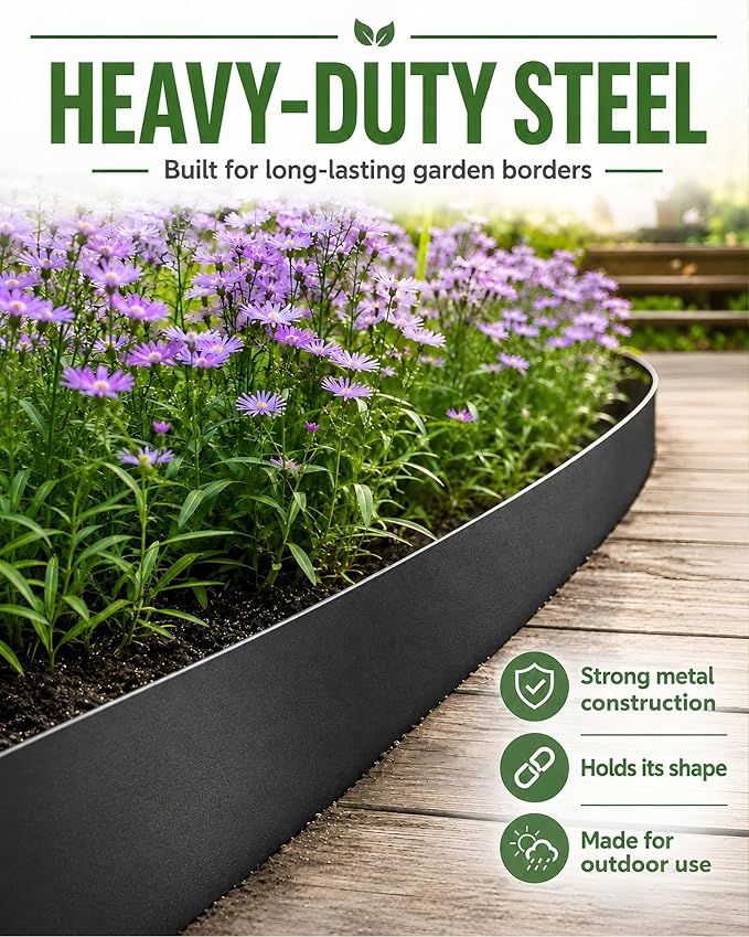 20ft Black Metal Landscape Edging 5.5 in Steel Garden Border No Dig Hammer in Lawn Edging Kit with 6 Panels and 6 Clamps for Yard Flower Bed Pathway
