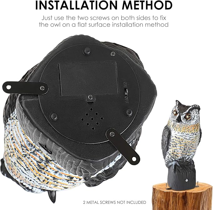 Ruolan Plastic Owl,Brid Owl with Flashing Eyes&Frightening Sound for Garden Yard Outdoor (Large)