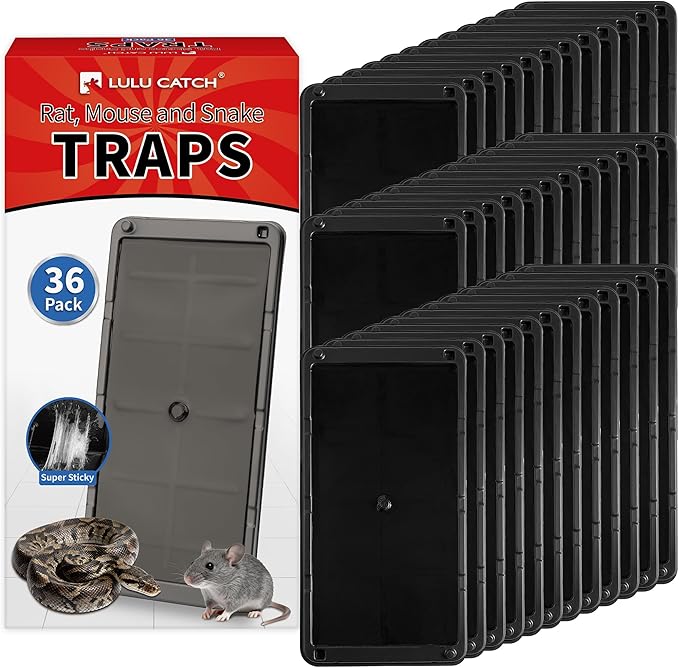 LULUCATCH Mouse Traps 36 Pack, Larger Heavier Glue Traps for Mice Rat & Snakes, Non-Toxic Sticky Mouse Traps Indoor for Home & Kitchen, Easy to Set, Pet Safe Pest Control