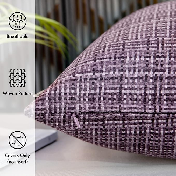 MIULEE Outdoor Waterproof Throw Pillow Covers Decorative Farmhouse Water Resistant Cushion Covers for Tent Patio Garden Couch Sofa Pack of 2, 20x20 Inch Violet