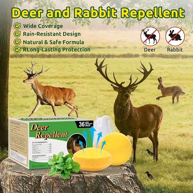 36 Pack Deer Repellent Rabbit Repellent Outdoor for Plants, Deer Deterrent Keep Deer & Rabbit Out of Flower Vegetable Tree Deer Repeller Lawn Garden