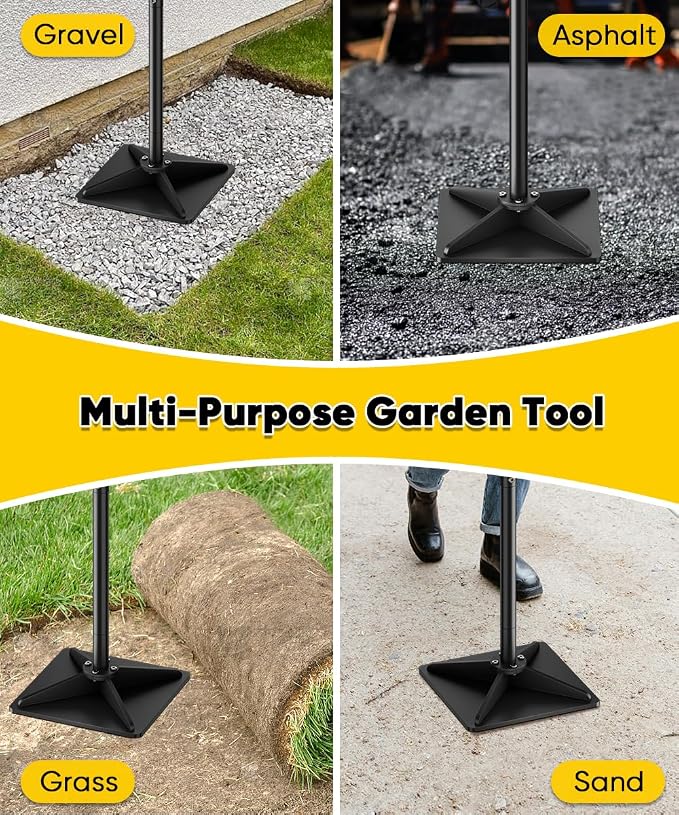 8" x 8" Heavy Duty Steel Tamper with 44.7 inch Adjustable Handle & Rubber Grip, Thickened Steel Garden Dirt Tamper Tool for Ground & Gravel Leveling, Soil Tamper for Yard, Sand, Driveway