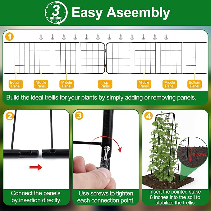 WAENLIR 50x17inch Cucumber Trellis Tomato cage with Dense Steel Grid–A-Frame Heavy Duty Metal Trellis for Raised Beds, Cattle Panels for Garden Trellis for Climbing Plants Outdoor (Black, 50x17inch)
