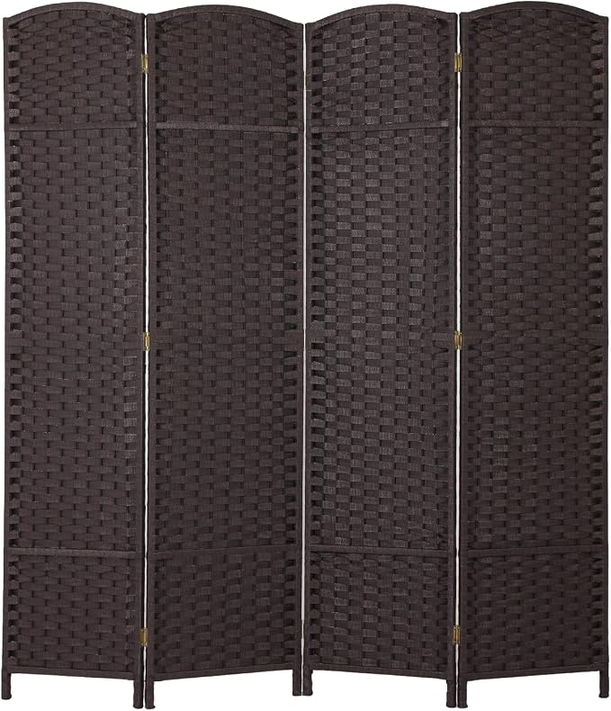 FDW Room Divider 4 Panel Screen 5.6 Ft Tall Partition Privacy Screens Folding Room Separation Free Standing Waterproof Wood Frame Wall Divider, Dark Brown