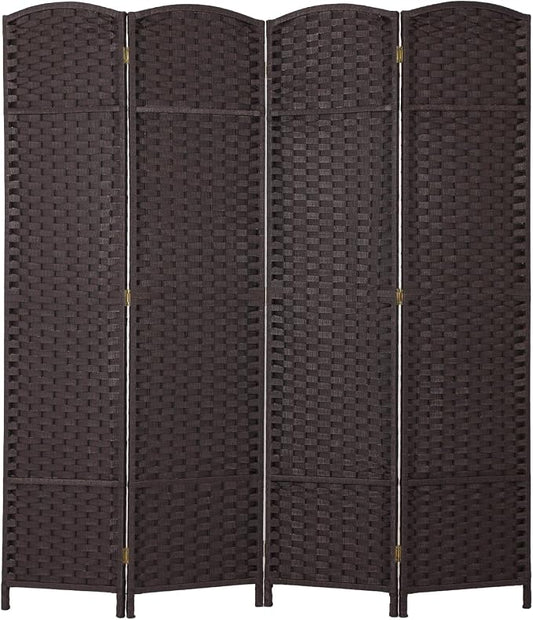 FDW Room Divider 4 Panel Screen 5.6 Ft Tall Partition Privacy Screens Folding Room Separation Free Standing Waterproof Wood Frame Wall Divider, Dark Brown