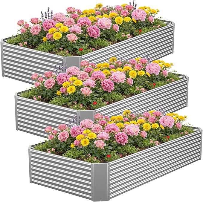 3 Pcs 6 x 3 FT Galvanized Steel Raised Garden Bed – Outdoor Planter Box for Root Vegetables, Herbs & Flowers, Large Metal Garden Beds for Backyards, Terraces and Balconies