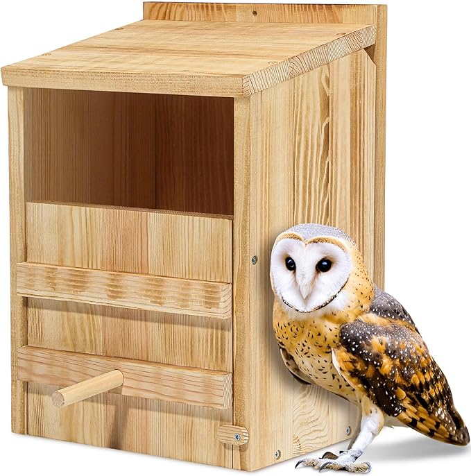 Barn Owl House,Owl Nesting Box for Outside,Wooden Nest House,Square Opening Bird Houses for Outside,Suitable for Wildlife Barn,Eastern Screech,Great Horned,Easy Assembly Required
