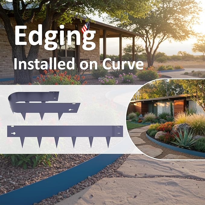 STIRLINGEAR 6 Pack Metal Landscape Edging- 40" L x 8" H (20ft Total) Lawn Edging, Garden Border Edging, Metal Edging for Landscaping with Gloves (Gray-Blue)