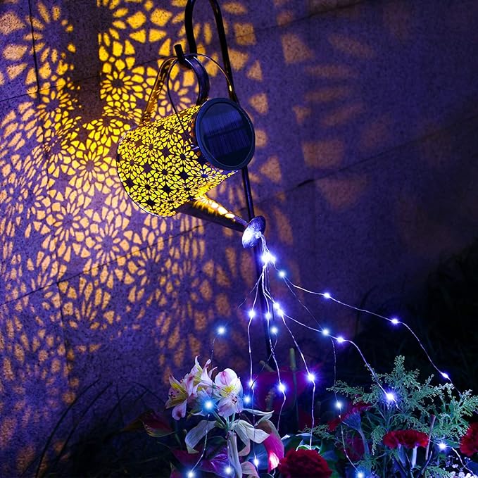 VOOKRY Watering Can with Lights, Large Hanging Solar Lights Outdoor Waterproof, Decorative Retro Metal Solar Garden Decor for Outside Patio Yard Porch Lawn, Gifts for Women Mom Grandma Mother's Day