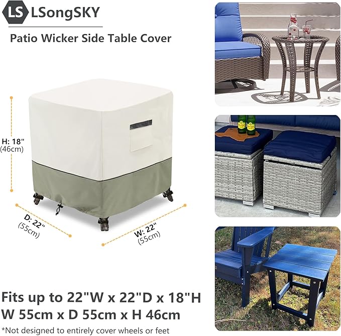 Patio Wicker Side Table Cover,Waterproof Square Patio Small Side Table Cover,Suitable for 3-Piece Outdoor Wicker Patio Bistro Set Side Table,22W x 22D x 18H inch.