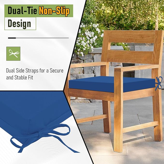 Basic Beyond Outdoor Chair Cushions Set of 2, Square Corner Outdoor Cushions for Patio Furniture, Water Resistant Patio Chair Cushions with 2 Ties, 18.5x16x3, Royal Blue