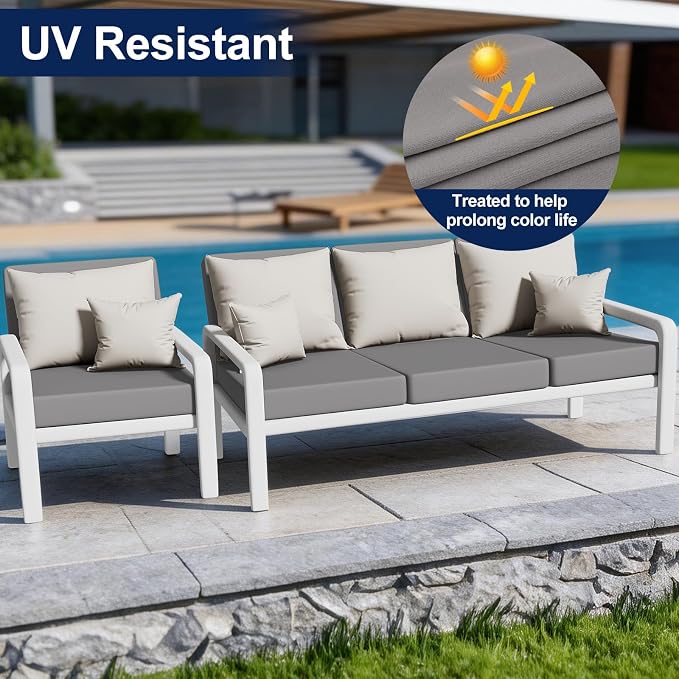 Smiry Waterproof Patio Cushion Covers, Stretch Outdoor Couch Slipcovers Replacement Washable Furniture Protector Sofa Chair Seat Cover for Dogs and Pets (4 Pcs, Grey)