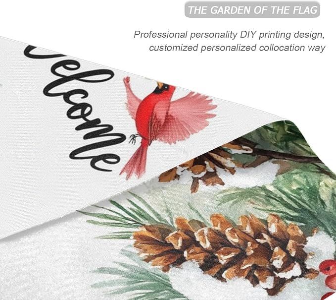 Welcome Winter Cardinal Birds House Flag 28x40 Inch Double Sided Outside Christmas Poinsettia Snowflake Xmas Seasonal Yard Outdoor Flag Banner for Garden Lawn Patio Holiday Decorations