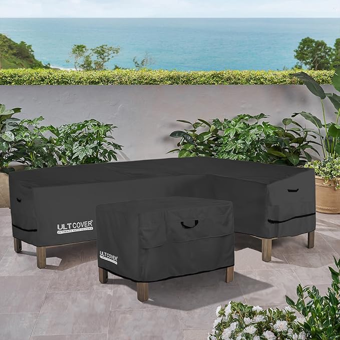 ULTCOVER Patio L-Shaped Right Facing Sofa Cover Waterproof for 6-Seater Outdoor Sectional Furniture Couch 110”W (Back Length) x 85”W (Right Side), Black