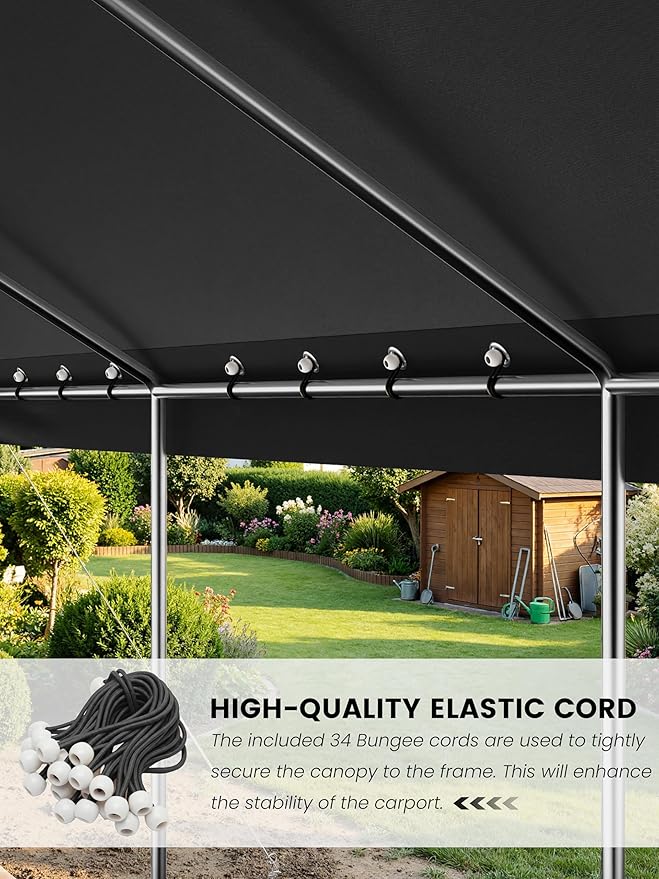 12 x 20 Ft Carport Replacement Cover, Heavy Duty Outdoor Car Tarp Canopy, Waterproof & UV Protected Tear Oxford Tarp with Ball Bungees (Frame is Not Included)