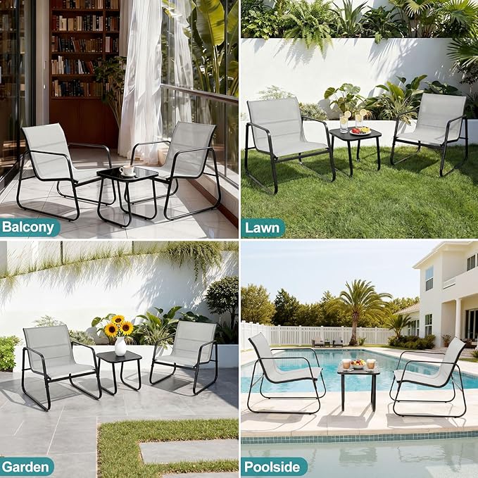 DUMOS 3 Piece Patio Furniture Set，Outdoor Patio Furniture Set with Table, Patio Sectional Bistro Sets for Lawn, Garden, Balcony, Poolside