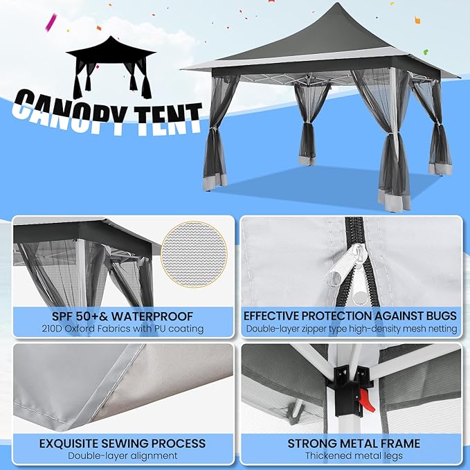 COBIZI 12x12 Pop up Canopy Gazebo on Clearance, Outdoor Canopy Tent with Mosquito Netting & Sandbags,Patio Portable Gazebo for Garden,Backyard & Lawn,Darkgrey