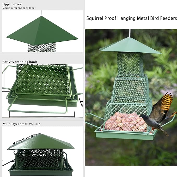 Wild Bird Feeders for Outside Hanging,Retractable Large Bird Feeders with 4 lbs Capacity for Finch Cardinal Blue Jay,Squirrel Proof Bird Feeder for Garden Yard