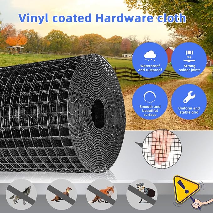 Black Hardware Cloth 1/2 inch 48 x 50 ft 19 Gauge Wire Mesh, Double-Layer Rust-Proof Design, Chicken Wire Fencing, Chicken Wire Mesh Roll Tree Guard Rodent Wire