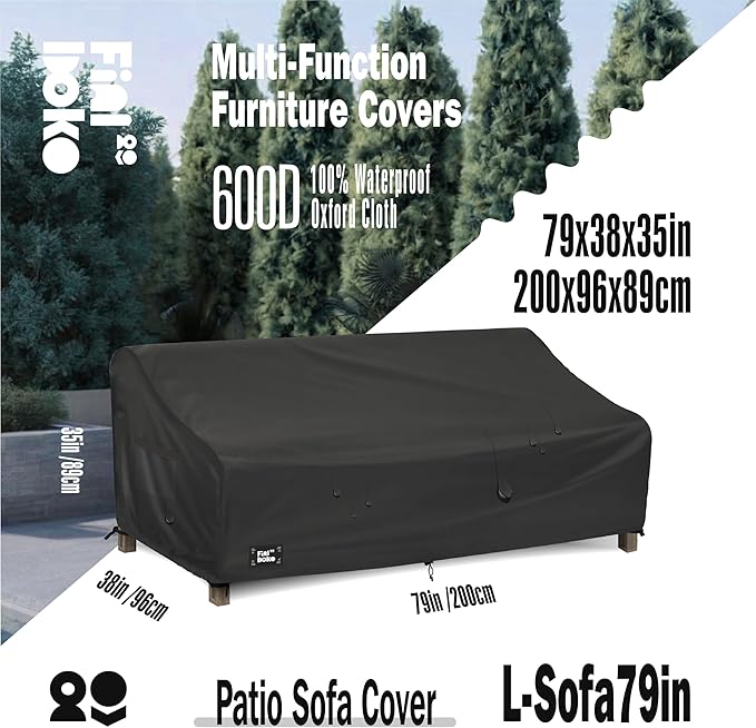 3-Seater Outdoor Couch Cover,79" Wx38" Dx35" H Patio Sofa Cover,100% Waterproof Heavy Duty Patio Furniture Covers,Black
