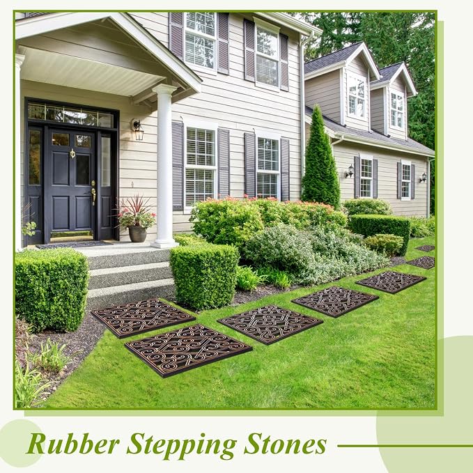 Pangda 8 Pack Rubber Stepping Stones Outdoor 15x15 Inch Garden Path Tiles Non Slip Walkway Pavers Heavy Duty Decorative Mats for Outside Patio Lawn Pathway Gravel Dirt Grass Yard (Copper)