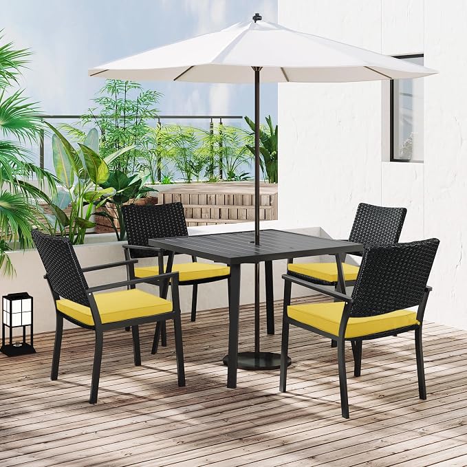 Outdoor Chair Cushions 18.5x16 Inch Waterproof Patio Chair Cushions with Tie Color Fastness Thick Outdoor Seat Cushion for Patio Furniture Yellow Set of 4