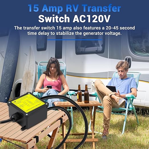 15 Amp Transfer Switch, Dual Power Automatic Transfer Switch, Relay ATS for RV Home Generator Inverter