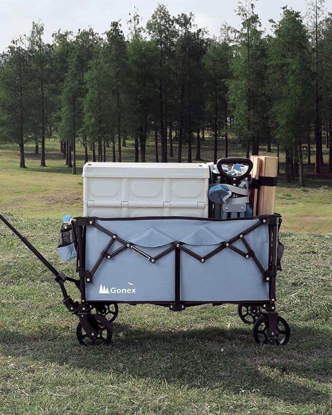 Gonex 38''L Collapsible Foldable Wagon Cart with 360lbs Weight Capacity,220L Folding Utility Garden Cart with Detachable Wheels for Grocery Sports Shopping Camping - Blue