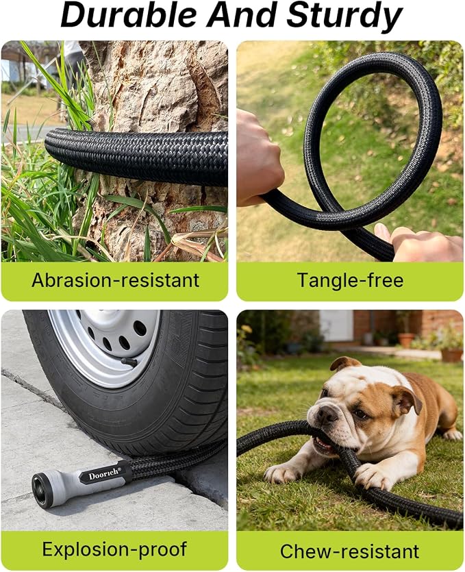Garden Hose, Flexible Ultra Lightweight Durable, Kink-Free Water Hose with 10 Function Sprayer - Non-Shrinking, Easy to Store, All-Weather, High-Pressure, Black (25 FT)