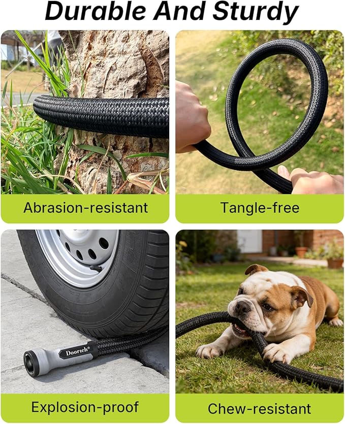 Garden Hose, Flexible Ultra Lightweight Durable, Kink-Free Water Hose with 10 Function Sprayer - Non-Shrinking, Easy to Store, All-Weather, High-Pressure, Black (100 FT)