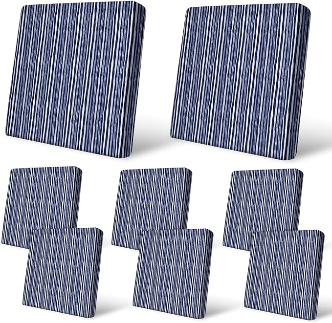 pickyNproud 8Pcs Patio Cushion Covers Stretch Outdoor Couch Cushions Slipcovers Replacement Washable Furniture Protector with Elastic Bottom Sofa Chair Seat Cover, Navy