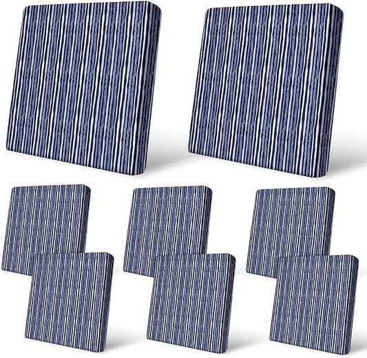 pickyNproud 8Pcs Patio Cushion Covers Stretch Outdoor Couch Cushions Slipcovers Replacement Washable Furniture Protector with Elastic Bottom Sofa Chair Seat Cover, Navy