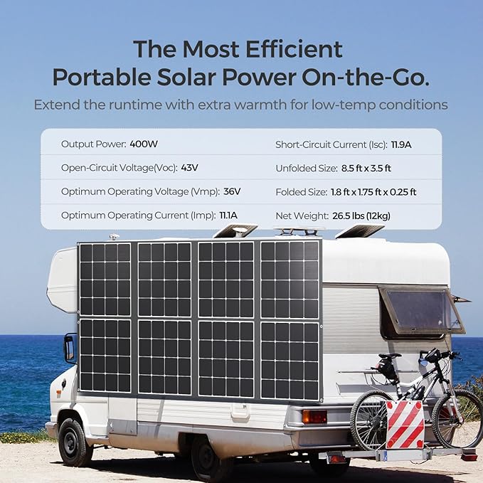 Renogy 400W Portable Solar Panel Foldable Monocrystalline Solar Blanket, Huge Power Solar Panel, Sunpower Solar Cells 23.7% High Efficiency for Power Station Outdoor Camping RV Solar Generator