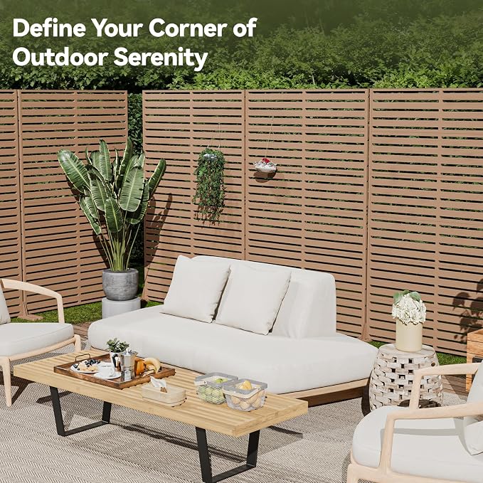 Privacy Screen Outdoor Freestanding Fence Panel with 6 Panel, 72" H×47" W HDPE Decorative Screen Panel with Stand, Air Conditioner Fence, Privacy Panels for Patio, Balcony, Garden, Backyard
