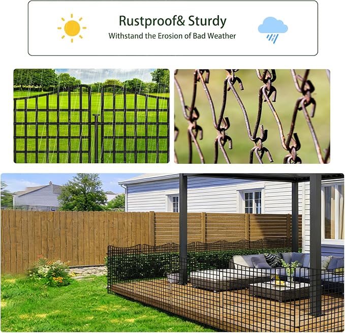 ULIOK 10 Panels No Dig Decorative Garden, Dog Fence Outdoor for Yard, 36in(H) x 25.2 ft(W) Tall Animal Barrier Fence Panels, Rustproof Ground Stakes Temporary Wire Screen for Yard, Patio