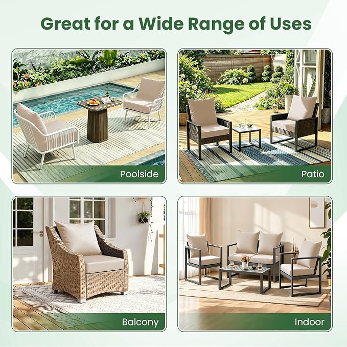 Patio Cushions for Outdoor Furniture, 24x24 Outdoor Couch Cushions, Waterproof & Fade-Resistant Patio Chair Cushions with Removable Cover, Replacement Outdoor Deep Seat Cushion, Beige (Set of 2)