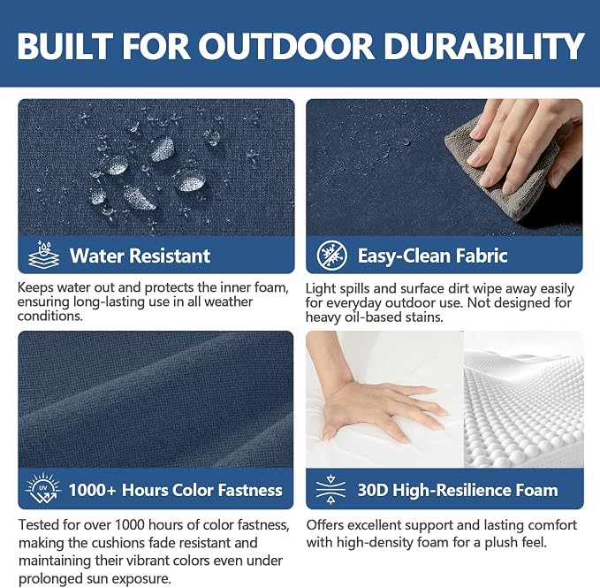 Goodgoods 20"x42" Outdoor Dining Chair cushion Set of 1 patio furniture cushion Resilient Foam Filling Water-Proof Stain-Resistant UV Resistant Weather Resistant Chairs Couch Sofa Upholstery Navy Blue