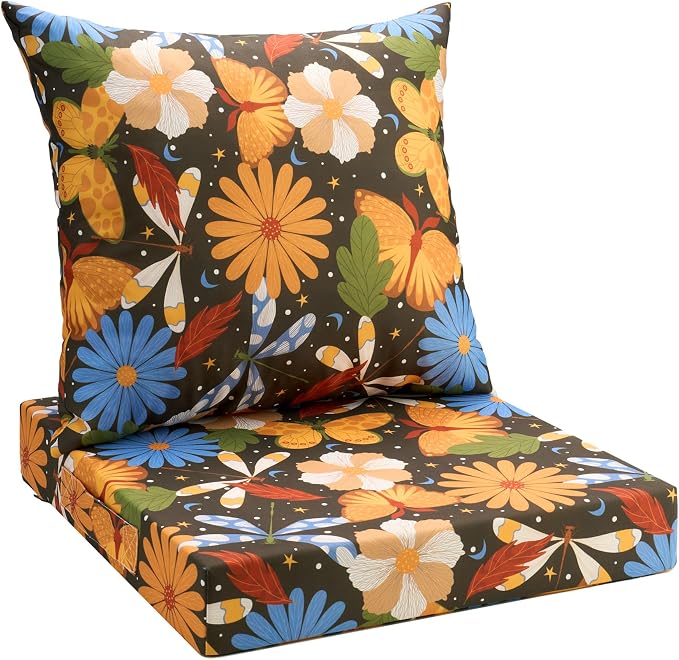 UNIKOME Outdoor Seat Cushions 24 X 24 Inch - Water-Resistant & Fade Resistant, Removable Cover Patio Furniture Cushions for Chair, Sofa, Couch, Wicker, Flower