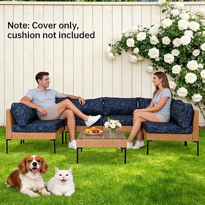 14 Piece Outdoor Patio Cushion Covers Replacement Waterproof with Zipper for 6-Seater Sectional Couch Chair Patio Furniture Conversation Sofa Seat Cushions Slipcovers Set, Only Cover