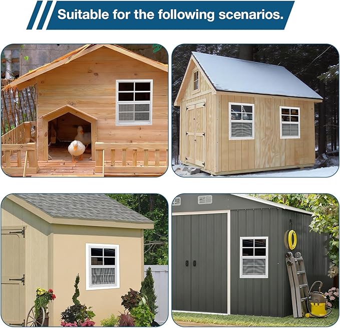 Yuzzy Shed Windows 2 Pack, Chicken Coop Windows 24" x 30" with Tempered Glass and Fiberglass Screen, Flush Mounted Small Window for Shed, Barns, Playhouse, Household, Garage (White)