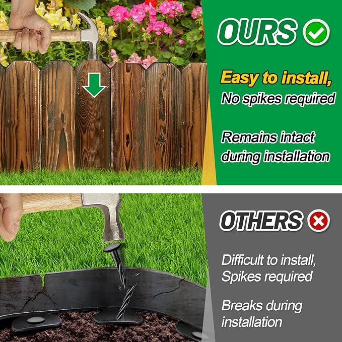 Rustic Pine Wood Landscape Edging - 23.6ft Total Length (2Pcs 11.8ft L x 8in H) Garden Fence Border, Easy to Install Sturdy Wooden Planter Fencing for Yard Flower Bed Lawns Pathway Tree