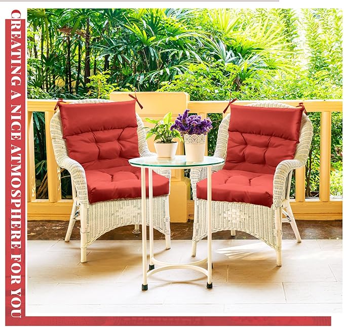 Sintuff 2 Pcs 44 x 21 x 4 Patio Chair Cushions Outdoor Chair Cushion Seat/Back Tufted Pillow with Ties Water Resistant Replacement Indoor Patio Furniture Outdoor Furniture (Solid Color,Red)
