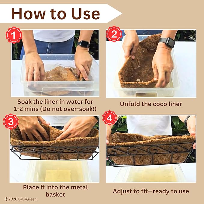 LaLaGreen 16" (8 Pack, Rectangular) Trough Coco Liners for Planter – Medium Coconut Coir Replacement for Window Box, Wall Mount Flower Pot, Outdoor Use– Also Available in 24/30’’ and Different Shapes