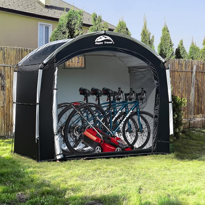 Happy Travel Bike Storage Tent Shed, Outdoor Waterproof Bicycle Covers Shelter with Window for 2/3/4/6/8 Bikes,Oversized Outside Portable Sheds for Lawn Mower,Garden Tools