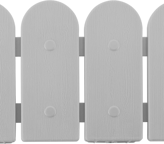 Evelyne Garden Border Plastic Edging: Wooden Fence Design - 8pcs Gray Yard Landscaping Fence Liner Lawn Edge Barrier - 10ft Kit of Decorative Lawn Panels Elements -Landscaping Edging-GMT-10374-E08