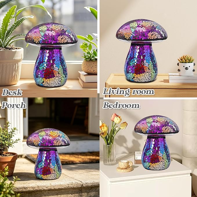 Bshine Mushroom Garden Statue Decoration, Colorful Mosaic Mushroom Sculptures Home Decor, Outdoor Waterproof Handmade Glass for Yard, Path, Lawn Ornaments or Gifts for Mom (Purple)
