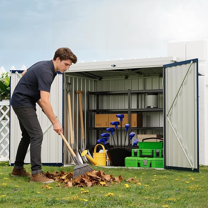 GarveeLife Outdoor Storage Shed,80 Cu.Ft Outdoor Trash Storage Box 5.8x3.3 FT with Lockable Door&Sloped Roof,Cabinet with Multi-Use Rust Prevention Galvanized Steel Enclosure for Yard, Garden, Patio