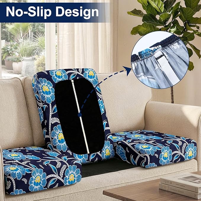 Smiry Waterproof Patio Cushion Covers, Stretch Outdoor Couch Slipcovers Replacement Washable Furniture Protector Sofa Chair Seat Cover for Dogs and Pets (14 Pcs, Midnight Blue)