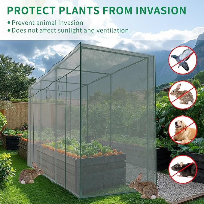 SUNYRISY Garden Plant Netting Crop Cage for Garden Raised Bed, 11.8 x 4 x 6 Ft Plant Cover Cage Protectors from Animal for Outdoor Plants with Frame and Zippered Door